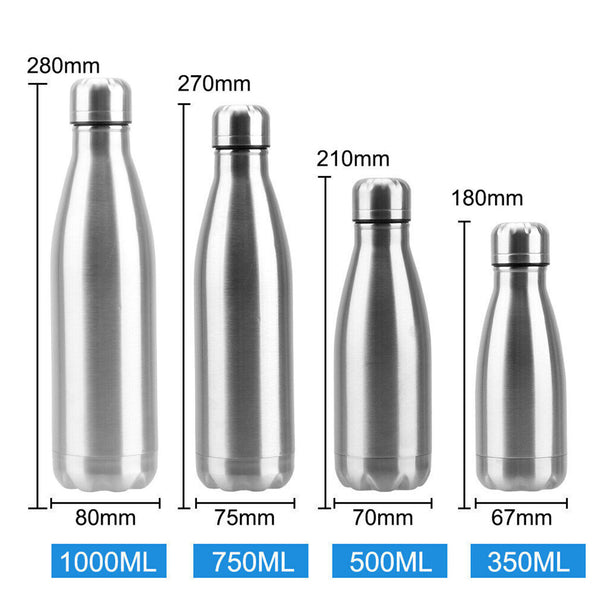 Stainless Steel Vacuum Water Bottle Sports Drink Cup Flask 500/750/1000ml