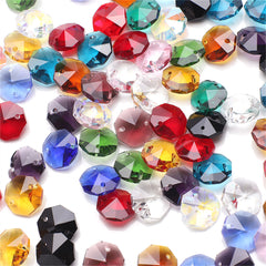 20 x octagon beads mixed colours crystal glass suncatchers mobiles 14mm 2 holes