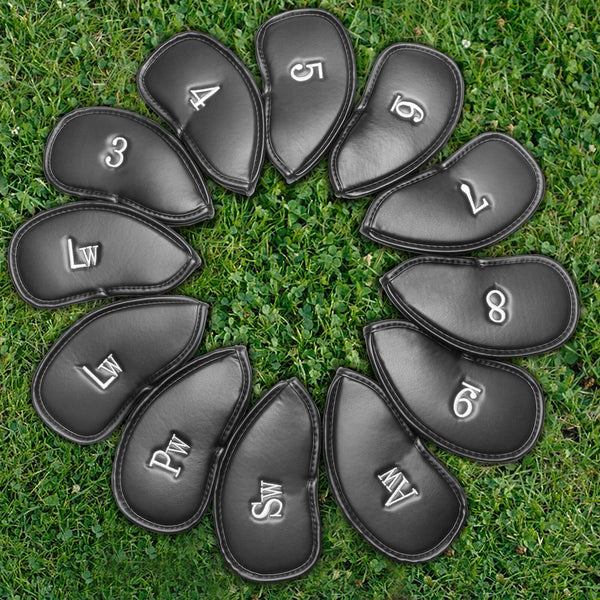 12PCS PU Leather Head Covers Golf Iron Club Putter Headcover 3-SW Set OZ - Lets Party