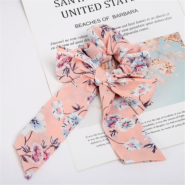 Hair Band Bow Scrunchies Bowknot Floral Ponytail Elastic Hair Tie Chiffon Girls