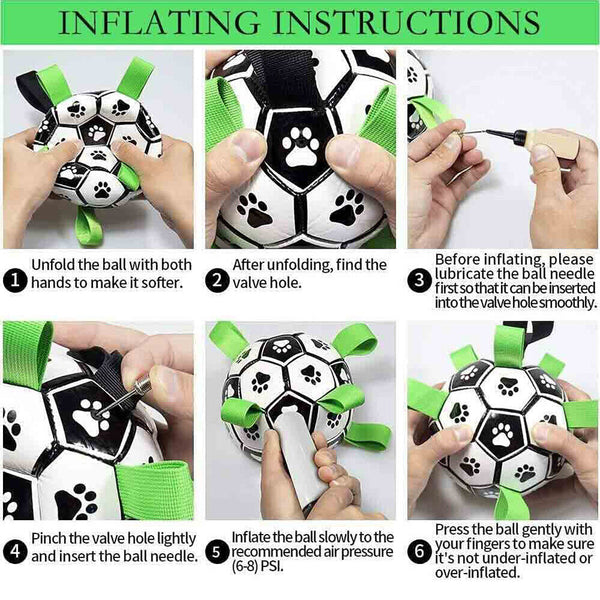 Interactive Toy w/Grab Water Tabs Tug Pet Football Dog Soccer Ball w/Pump