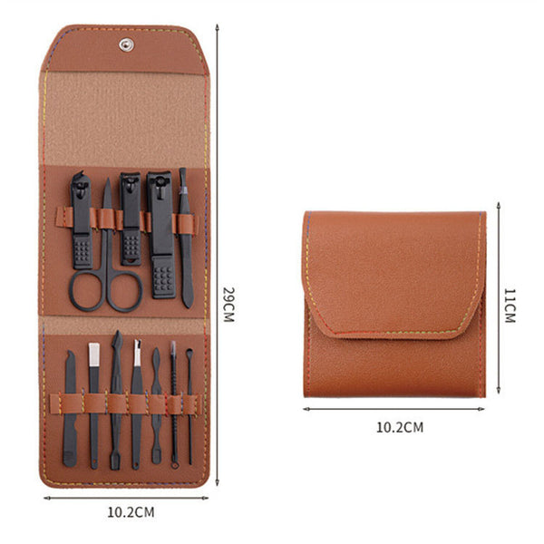 12pcs Set Manicure Pedicure Tools Nail Kit with Leather Case Gift for Men Women