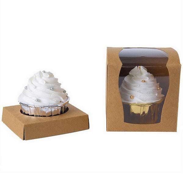 12pcs Cupcake Boxes Xmas Party Single Cake Packaging Gift Box Window Face