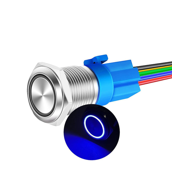 12V 16mm Car Boat Push Button Metal Momentary Switch LED Light Waterproof