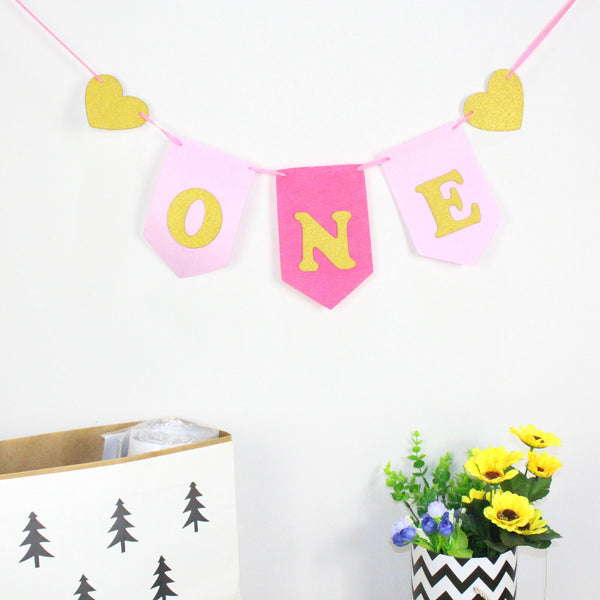 Gold Glitter One Year Old 1st Birthday Banner Flag Baby 1st Birthday Decorations