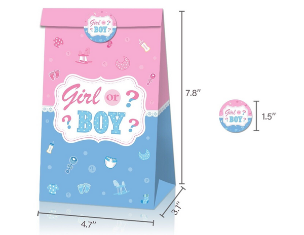 12PCS Girl Or Boy Paper Lolly Gift Bag & 18pcs Stickers Baby Shower Party