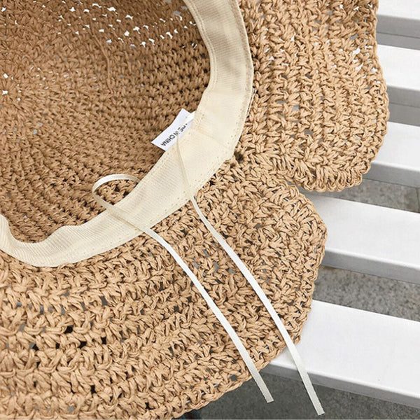 Bow Sun Hats Adjustable Beach Raffia Summer Wide Brim Visor Straw Women Floppy