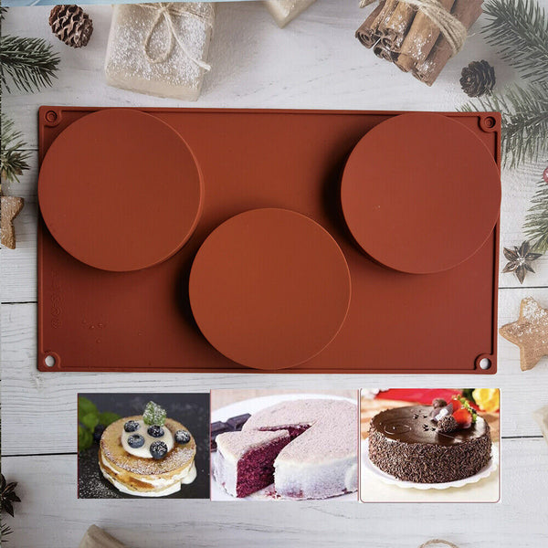 3-Cavity Silicone Cake Pie Custard Tart Resin Mold Bakeware Coaster Tray Moulds