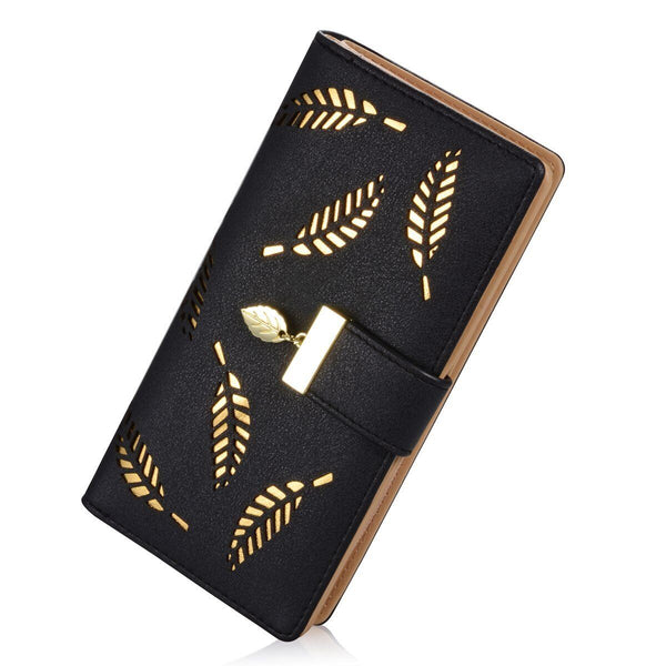 2X Womens Long Leaf Bifold Wallet Leather Card Holder Purse Zipper Buckle Clutch