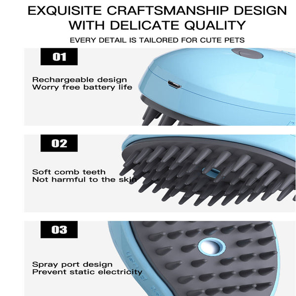 3 In 1 Electric Spray Massage Pet Comb Dog Hair Removal Comb Cat Steam Brush AU