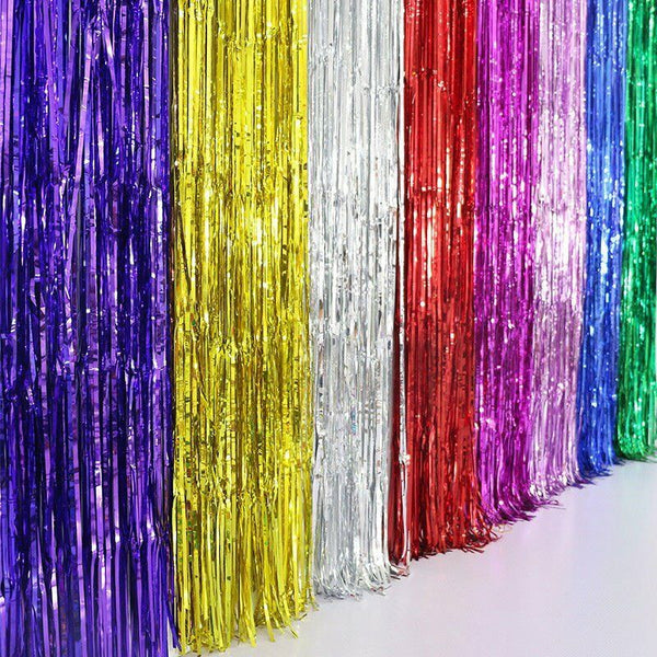 Metallic Tinsel Curtain Foil 1m Backdrop Pom Poms Streamers Hens Party Decor New