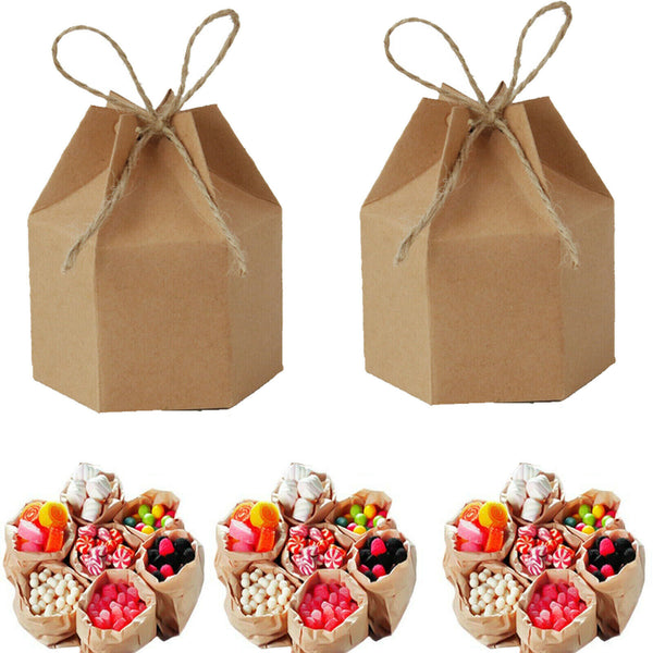 Up 50X Xma Candy Gift Box Bag Pillow Favor Kraft Paper Gift Favour Wedding Party