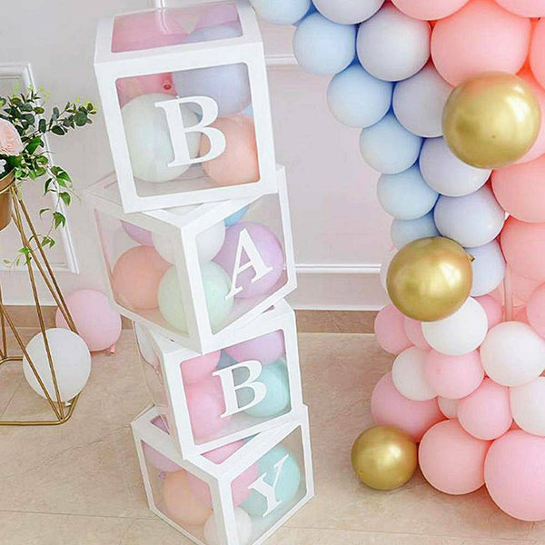 4Pcs/Set Cube Clear BABY Balloon Box Boxes Baby Shower Party Decoration White AU