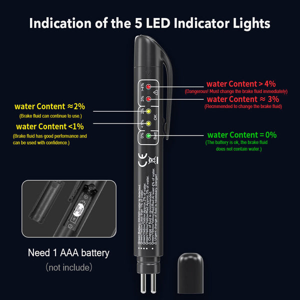 Brake Oil Fluid Tester LED Moisture Liquid Tool Car Vehicle Test Indicator Pen-