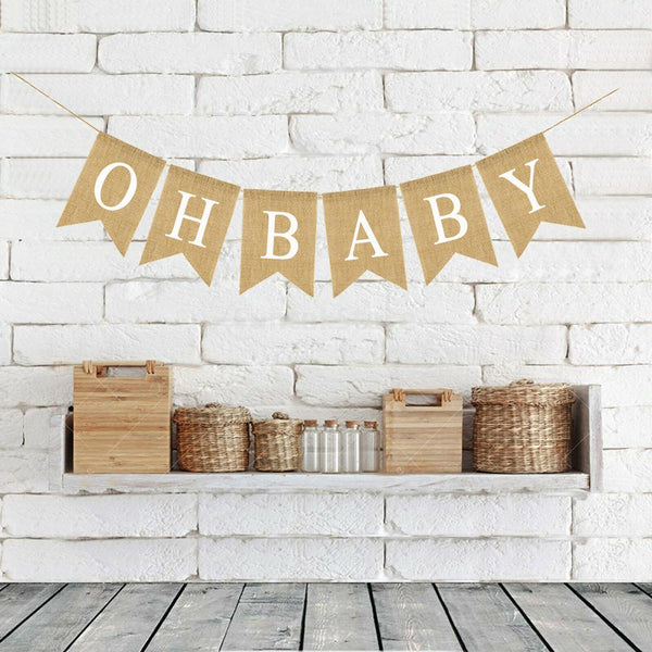 Oh Baby Banner Bunting Flag Burlap Hessian heart Party Baby Shower Decoration AU