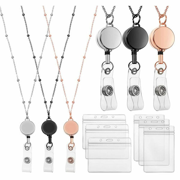 Retractable Badge Reel Lanyard with ID Name Card Holders Badge Holder Necklace