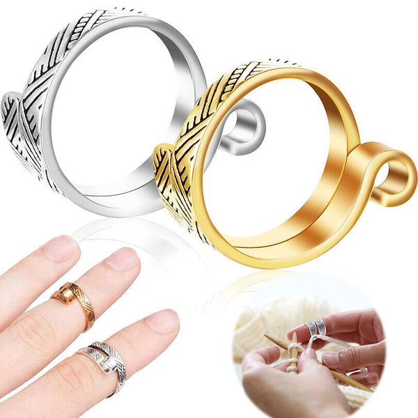 Thimble Finger Knitting Loop Crochet Ring Adjustable Yarn Guides Sewing Ring AU