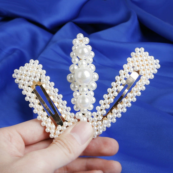 Women Girl Pearl Hair Clip Snap Barrette Stick Pin Hair Accessories Party AU
