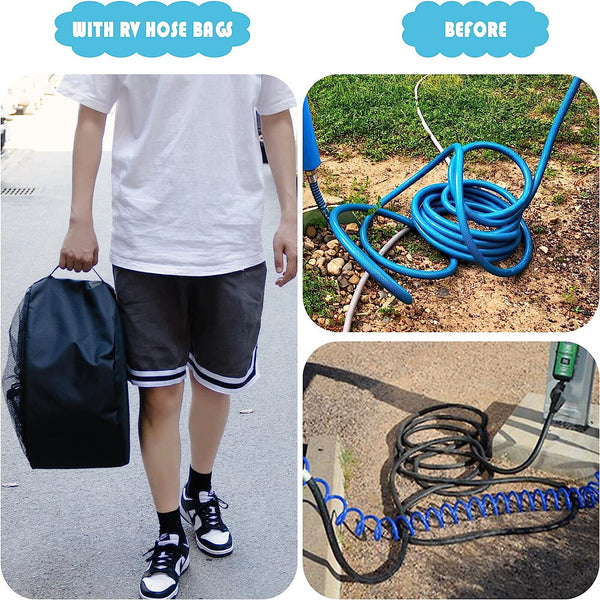 3xHose Storage Bag Caravan Camping RV Cable Cords Organizer Water Hose Accessory