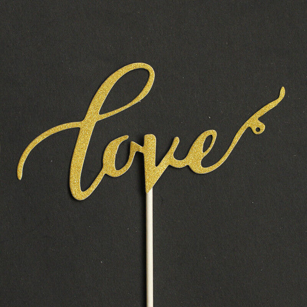 2pcs LOVE Cake Topper Sparkle Glitter Gold Wedding Decorating Engagement Party