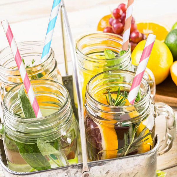 25X Colourful Paper Drinking Straws Straw FOIL Metallic Striped Party Wedding DI