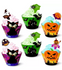 24PCS Halloween Cupcake Toppers Wrappers Halloween Party Decoration