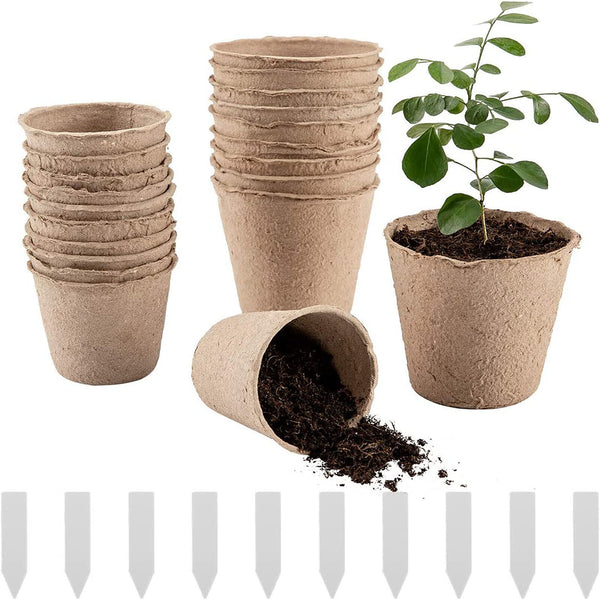 100X Biodegradable Seedling Pots Seed Garden Pots Cardboard Nursery Plant Labels