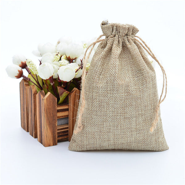 UP100x 10x15cm Small Bag Natural Linen Pouch Drawstring Burlap Jute Sack Jewelry