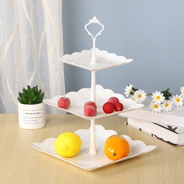 3 Tier Cake Stand Cupcake Holder Set White Plastic Dessert Display Wedding Party