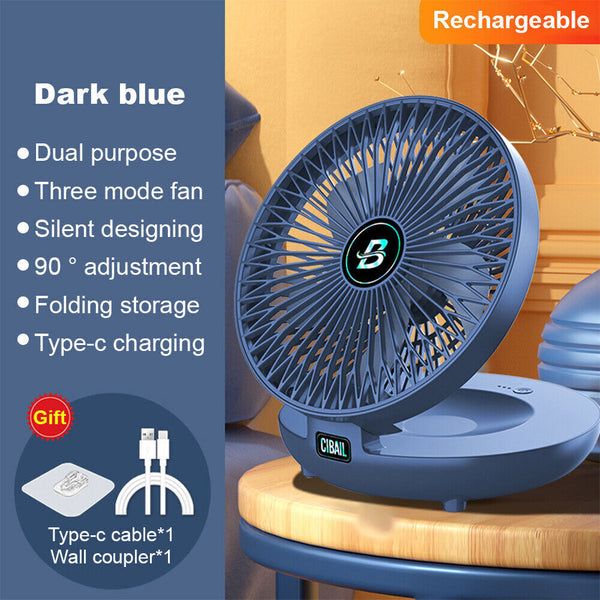 3 Speed Household Wall Hanging Fan Dual Use Rechargeable Kitchen Fan Foldable