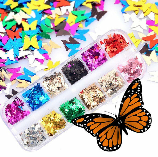 ❥ Nail Sequins Nail Art Flakes Glitter Foil Butterfly 3D Laser Holographic DIY