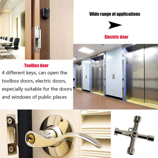 3PCS Universal Cross Train Electrical Cabinet Elevator Key Triangle Square Tool