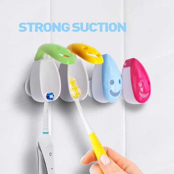 4PCS Toothbrush Cover Rack Holder Gripping Smile Face Suction Stand Mount Wall