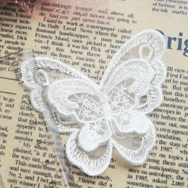 5pcs White Flower Lace Butterfly Applique Trims Embroidery Motif Craft Sewing AU