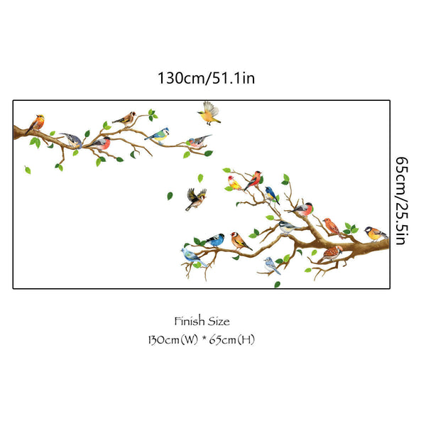 8pcs 130cm Removable Wall Stickers Birds on Tree Branch Wall Decor Decal Home