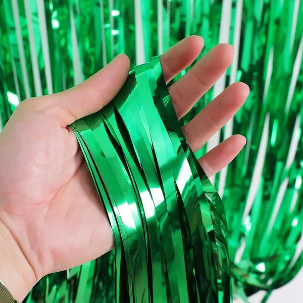 2X Metallic Tinsel Curtain Foil Fringe Backdrop For Dinosaur Safari Jungle Party
