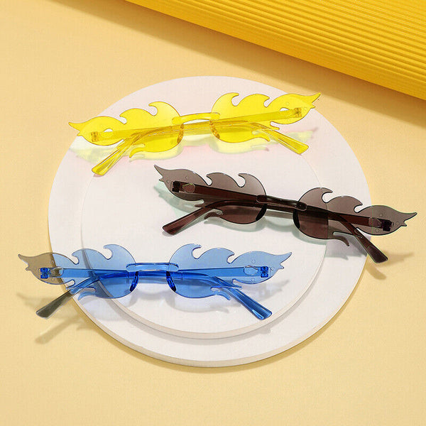 Sunglasses Eyewear Wave Sun Glasses Fire Flame Rimless Fashion Sunglasses