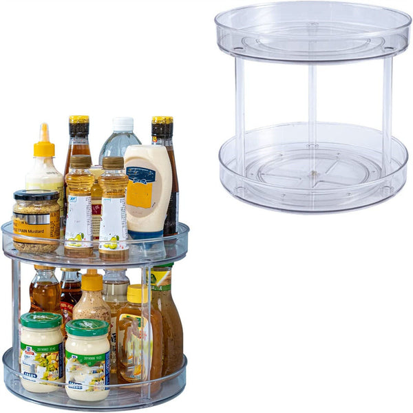 2 Tier Lazy Susan Turntable Spice Rack Organizer Cabinet Storage Tray Kitchen AU