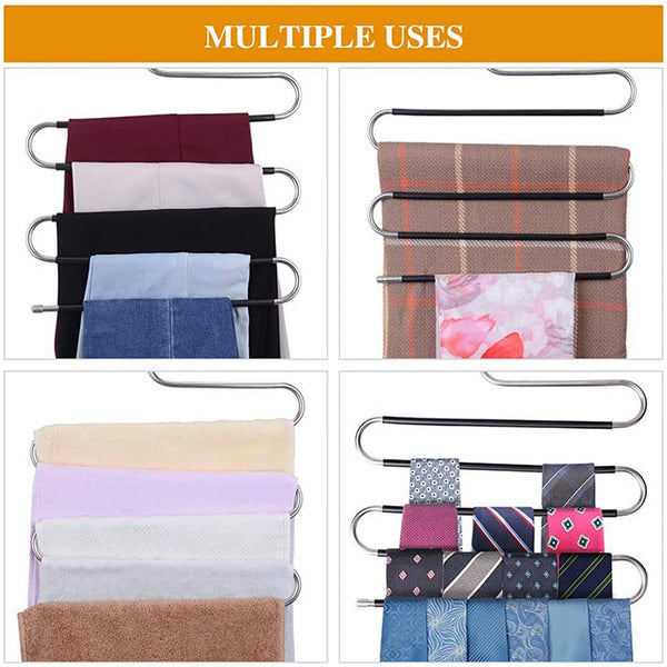 2/4pcs 5 Layer Clothes Hanger Pants Ties Space Saving Organizer Scarf Coat Rack