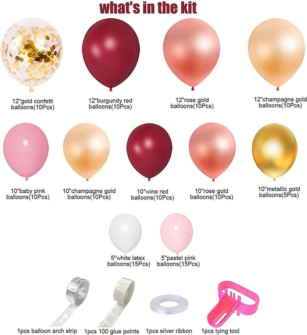 Burgundy Pink Balloon Garland Arch Kit Party Supplies Light Pink Gold Decoration