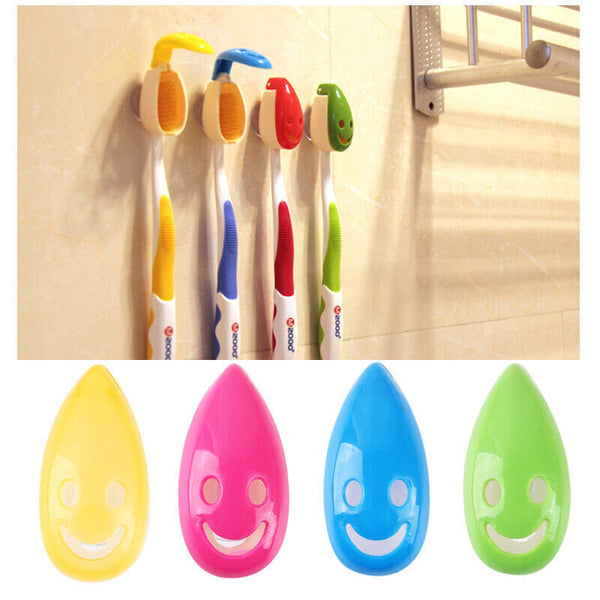 4PCS Toothbrush Cover Rack Holder Gripping Smile Face Suction Stand Mount Wall