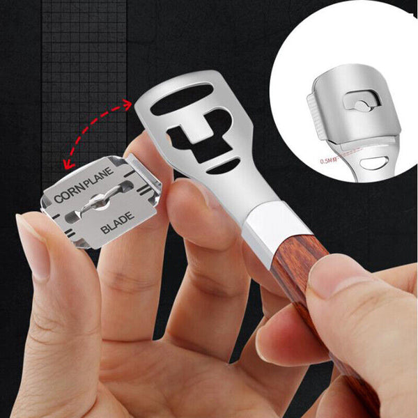Foot Care Pedicure Callus Shaver Hard Skin Remover Wood Handle 10 Blades AUS