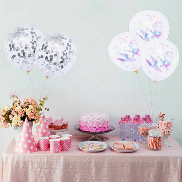 Silver Pearl Happy Birthday Banner 30cm Clear Confetti Sequins Latex Balloons Party - Lets Party