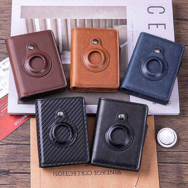 1 PU Leather Airtag Wallet Bag Card Holder Smart Anti-lost Protective Cover RFID