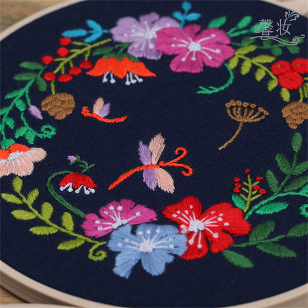 Flowers Pattern Embroidery Kits Craft Beginner Needlepoint Hoop Cross Stitch DIY