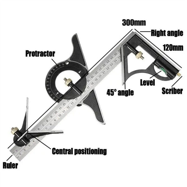 Square Angle Ruler Set Adjustable Combination Right Angle Ruler Measuring 3 In 1