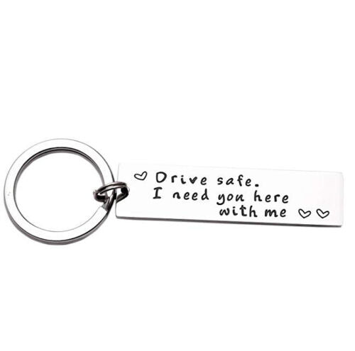 2Pcs Drive Safe I Need You Here With Me Couple Alloy Keyring Keychain Car Gift - Lets Party