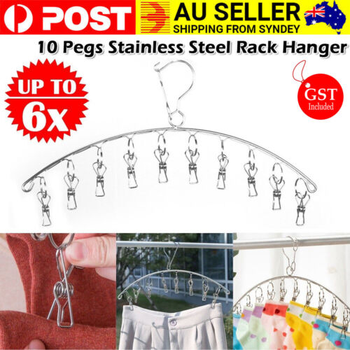 3/6x10Pegs Stainless Steel Laundry Sock Underwear Clothes Dryer Rack Hanger Clip - Lets Party