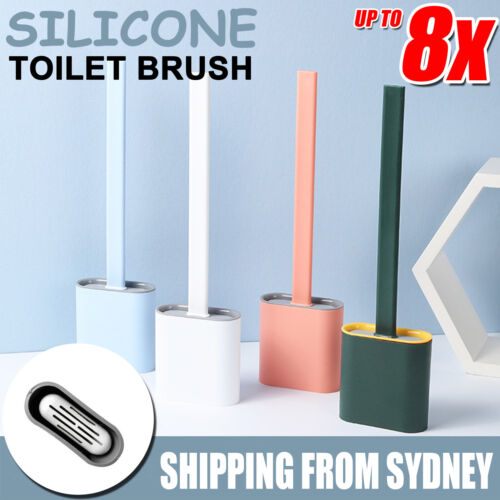 Bathroom Silicone Bristles Toilet Brush Holder Cleaning Brush Set New/ Soap Dish - Lets Party