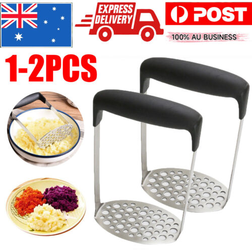 1-2x Kitchen Potato Masher Stainless Steel Vegetable Potatoe Press Crusher Tool